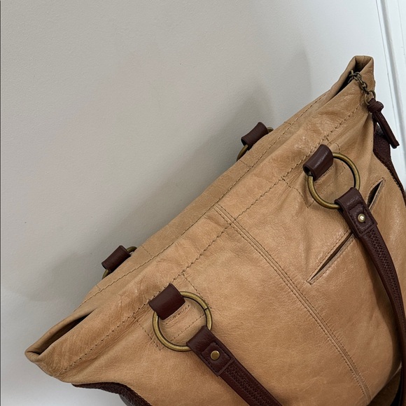 The Sak Iris Two-toned Leather Tote Bag Brown Tan Color Block - Picture 6 of 13